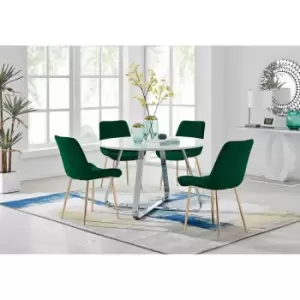 Furniture Box Santorini White Round Dining Table and 4 Green Pesaro Gold Leg Chairs