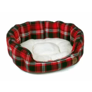 Red Tartan Check Oval Dog Bed Medium