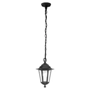 IP44 Outdoor Pendant Light Black Aluminium Lantern & Chain 1 x 60W E27 Bulb