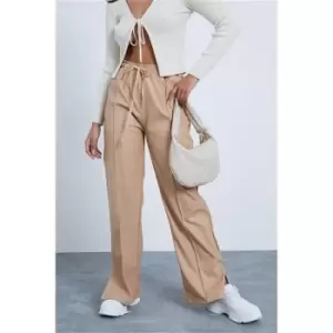 I Saw It First Stone Faux Leather Pin Tuck Wide Leg Trousers - Brown