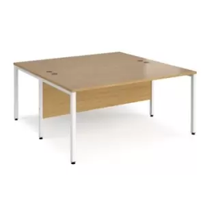 Office Desk 2 Person Rectangular Desk 1600mm Oak Tops With White Frames 1600mm Depth Maestro 25