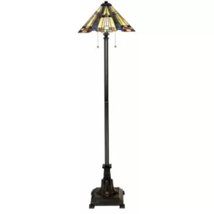 Loops - 2 Bulb Floor Lamp Tiffany Style Coloured Glass Shade Valiant Bronze LED E27 60W