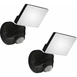 Loops - 2 pack IP44 Outdoor Wall Light & pir Sensor Black Plastic 13W LED Lamp