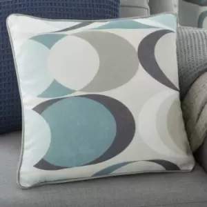 Fusion Sander Geometric Print 100% Cotton Piped Edge Filled Cushion, Duck Egg, 43 x 43 Cm