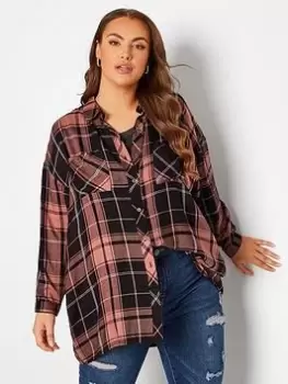 Yours Oversized Boyfriend Check Shirt. Rose Pink, Size 22-24, Women