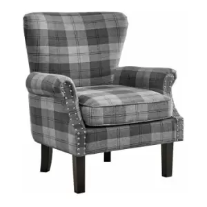 Melbourne Studded Armchair Tartan - Grey