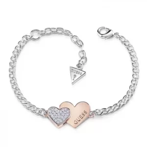 Guess Two Tone Crystal Hearts Charm Bracelet