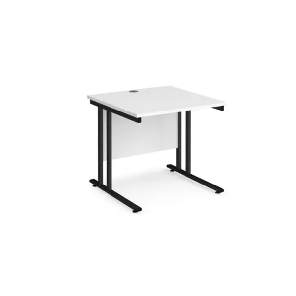 Office Desk 800mm Rectangular Desk With Cantilever Leg White Tops With Black Frames 800mm Depth Maestro 25