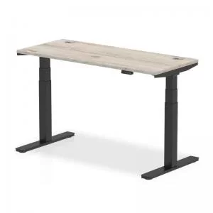 Air 1400 x 600mm Height Adjustable Desk Grey Oak Top Cable Ports Black