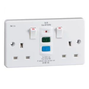 KnightsBridge 2 Gang RCD Socket UK 3 Pin Power Breaker Non-Latched Safety Adaptor