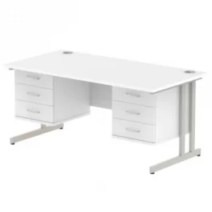 Impulse 1600 Rectangle Silver Cant Leg Desk White 2 x 3 Drawer Fixed Ped