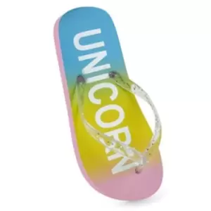 Sand Rocks Girls Unicorn Flip Flips (2-3 UK) (Pink/Yellow/Blue)