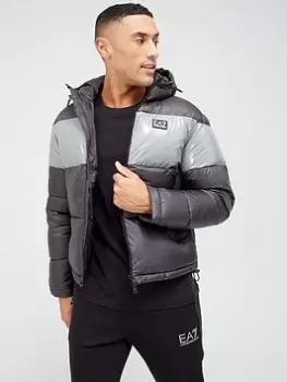 EA7 Emporio Armani Mountain Colour Block Hooded Padded Jacket - Black, Size S, Men