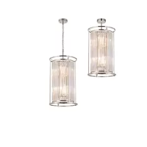 Guilford 2 Tier Ceiling Pendant, 3+3 Light E14, Polished Nickel, Clear