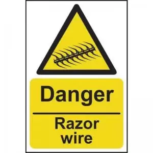 Danger Razor Wire&rsquo; Sign; Rigid 1mm PVC Board 200mm x 300mm