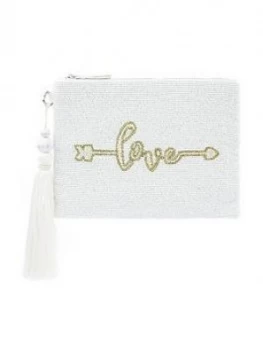 Monsoon Lulu Love Embellished Bridal Zip Top Clutch - Ivory