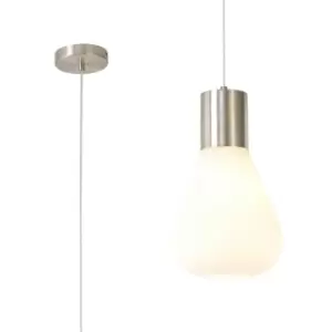 Narrow Pendant, 1 x E27, Satin Nickel, Opal Glass & Clear Twisted Cable