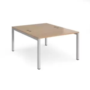 Bench Desk 2 Person Rectangular Desks 1200mm Beech Tops With Silver Frames 1600mm Depth Connex