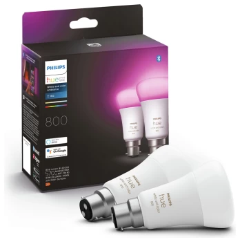 Philips Hue B22 Colour Smart Bulbs With Bluetooth - 2 Pack