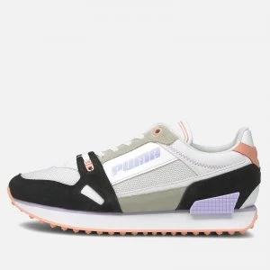 Puma Womens Mile Rider Power Play Running Style Trainers - Puma White/Puma Black/Apricot Blush - UK 3