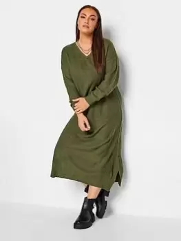 Yours Lead In V Neck Dress Khaki, Green, Size 34-36, Women