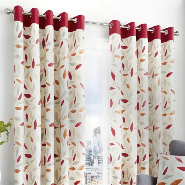 Fusion Beechwood 100% Cotton Pair of Eyelet Curtains Eyelet Curtains 46x54in Red 76465908046