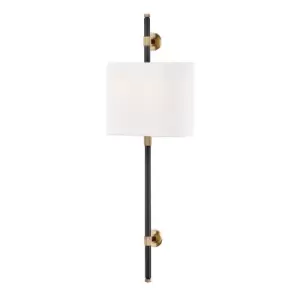 Bowery 2 Light Wall Sconce Aged Brass, Linen