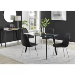 Furniturebox Malmo Rectangular Glass and Black Wooden Leg Modern Industrial Dining Table & 4 Black Corona Faux Leather Dining Chairs with Silver Legs