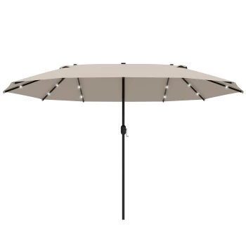 Outsunny Garden Parasol 4.4m Double-Sided Sun Umbrella Patio Sun Shade Outdoor with LED Solar Light , Khaki