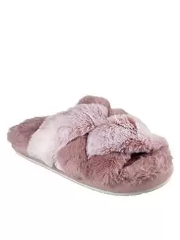 Skechers Cosy Slide Faux Fur Criss Cross Slippers - Mauve Size 8, Women
