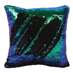 Matte Black and Green Sequin Reversible Filled Cushion