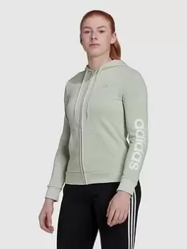 adidas Essentials Linear Full Zip Hoodie, Light Green Size XL Women