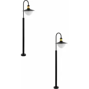 2 pack IP44 Outdoor Bollard Light Black & Gold Curved Arm Post 1x 60W E27