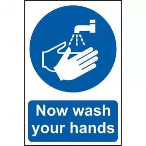 Self adhesive semi-rigid PVC Now Wash Your Hands Sign 200 x 300mm.