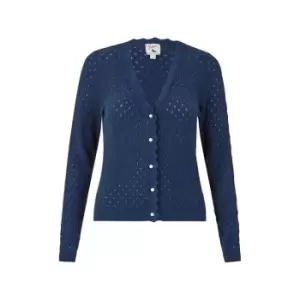 Yumi Navy Pointelle Stitch Cardigan - Blue