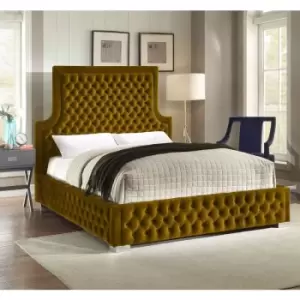 Envisage Trade - Yanis Upholstered Beds - Plush Velvet, Small Double Size Frame, Mustard - Mustard