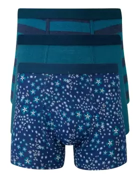 Cotton Traders Mens 3 Pack Mixed Trunks in Blue