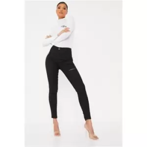 I Saw It First Black Stretch Thigh Rip High Waisted Denim Disco Skinny Jeans - Black