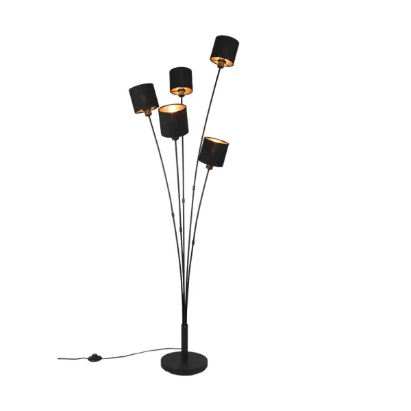 Tommy II Modern 5 Light Multi Arm Floor Lamp Black Matt with Footswitch