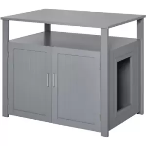 Wood Cat Litter Box Enclosure Furniture w/ Adjustable Interior Wall Grey - Pawhut