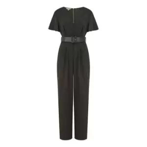 Yumi Black Wrap Over Jumpsuit With Belt - Black