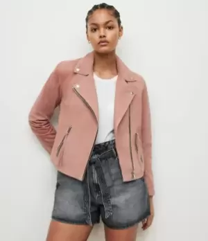 AllSaints Womens Dalby Suede Biker Jacket, Rose Pink, Size: 8