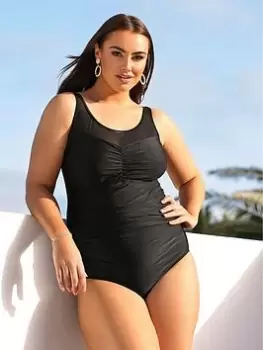 Yours Mesh Swimsuit - Black, Size 18, Women