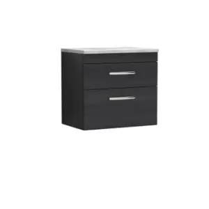 Nuie Athena 600 Wall Hung 2-drawer Vanity & Bellato Grey Worktop - Black Woodgrain