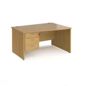 Office Desk Right Hand Wave Desk 1400mm With Pedestal Oak Top And Panel End Leg Maestro 25 MP14WRP3O