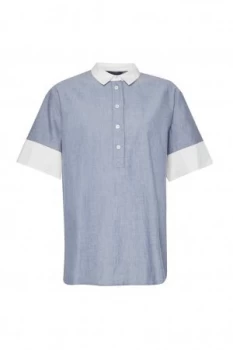 French Connection Kyra Cotton Short Sleeve Shirt Blue