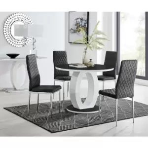 Furniturebox Giovani Black 100cm Round Dining Table and 4 Black Velvet Milan Dining Chairs With Silver Legss