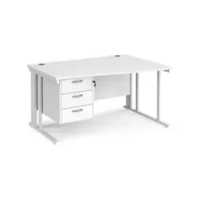 Office Desk Right Hand Wave Desk 1400mm With Pedestal White Top With White Frame Maestro 25 MCM14WRP3WHWH