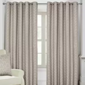 Homescapes - homecapes Natural Geometric Jacquard Blackout Eyelet Curtain Pair, 90 x 54'