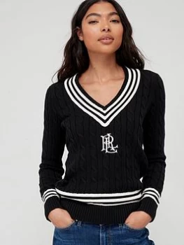 Lauren by Ralph Lauren Meren Long Sleeve Pullover - Cream/Black , Cream/Black, Size S, Women